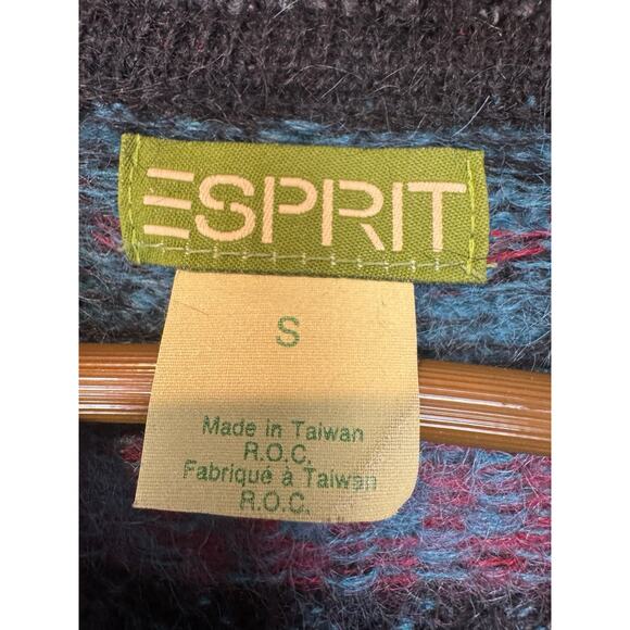 Vtg Esprit Mohair Blend Sweater 80s 90s Geometric Fair Isle Knit Cozy Retro SM - Picture 4 of 5